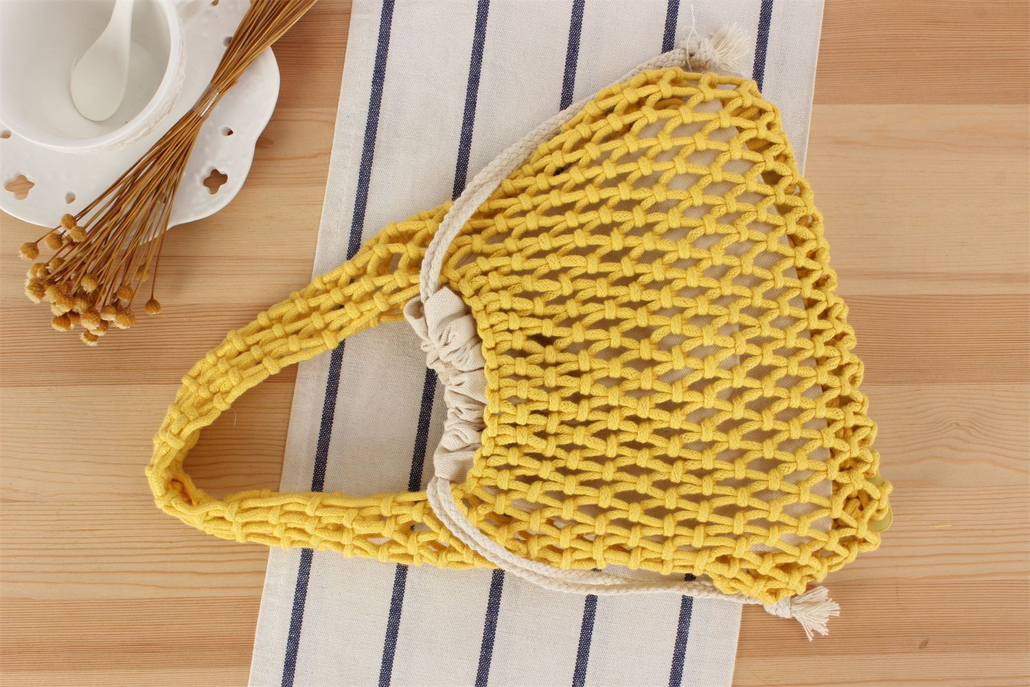 Borsa a tracolla in corda di cotone intrecciata stile macaron_voghion.com