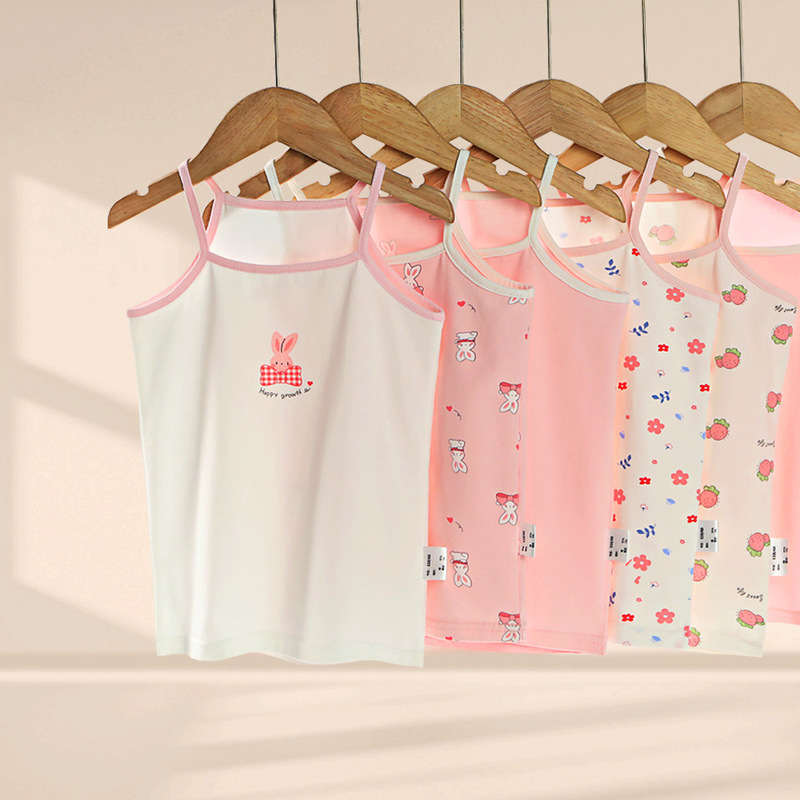 Summer New Style Girls' Camisole, Children's Pure Cotton Vest, Baby Girl Belly-Protecting Base Layer Underwear