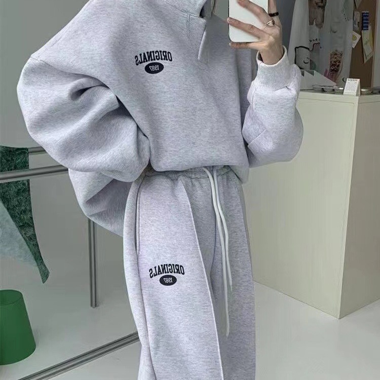 Completo due pezzi casual sportivo da donna petite, ideale per giovani studentesse, maglione da corsa, autunno/inverno, novità._voghion.com