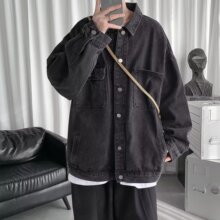2024春秋冬款工装外套男士潮牌宽松复古美式翻领牛仔夹克上衣复古
