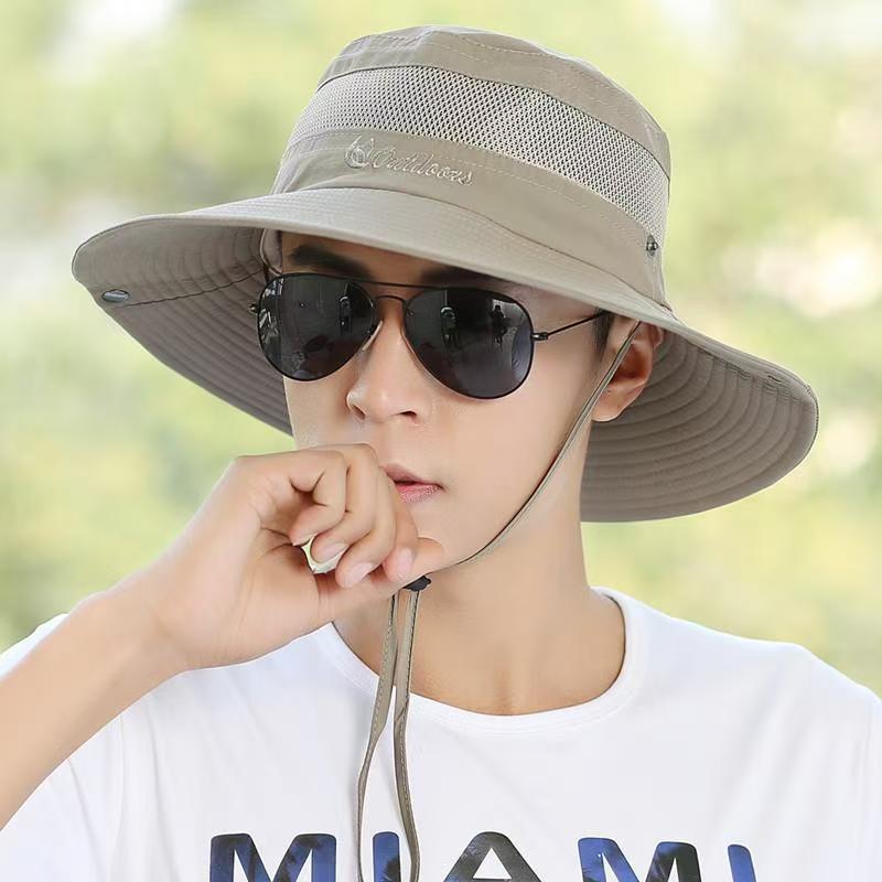 男夏速干渔夫帽网格透气户外防晒遮阳帽休闲奔尼帽刺绣盆帽女帽子