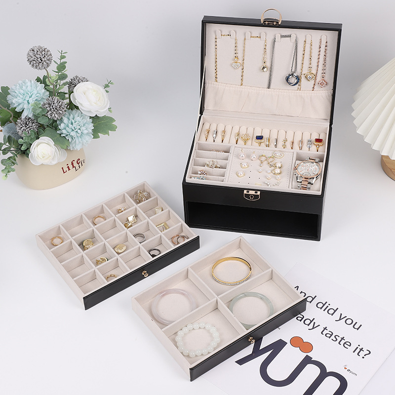 Caja de almacenamiento de joyas multicapa de gran capacidad para joyas, accesorios para el cabello, anillos, pendientes, collares, pendientes, pulseras, caja de almacenamiento