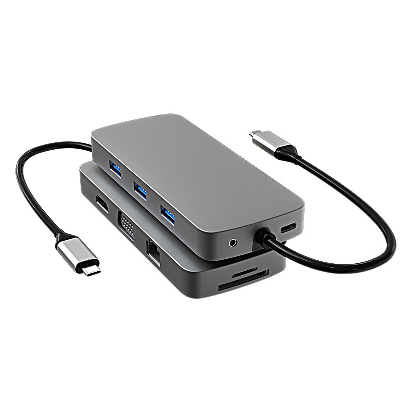 Popular en stock 10-in-1Type-C estación de acoplamiento USB hub Hub convertidor de la estación de acoplamiento del ordenador portátil