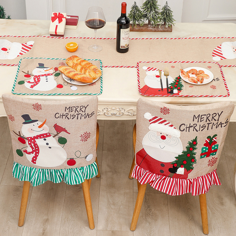 Nuevos productos transfronterizos decoraciones de Navidad lino viejo muñeco de nieve cubierta de silla de fichaje de Navidad creativa cubierta de taburete a rayas