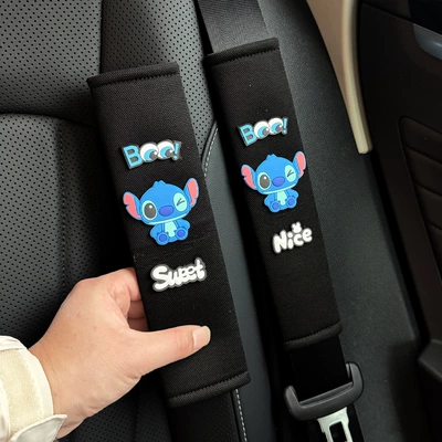 Seat belt shoulder pad Anti-Strain Protective Cover, Cute - blue-wink-stitch-ice-silk-shoulder-pads-pair