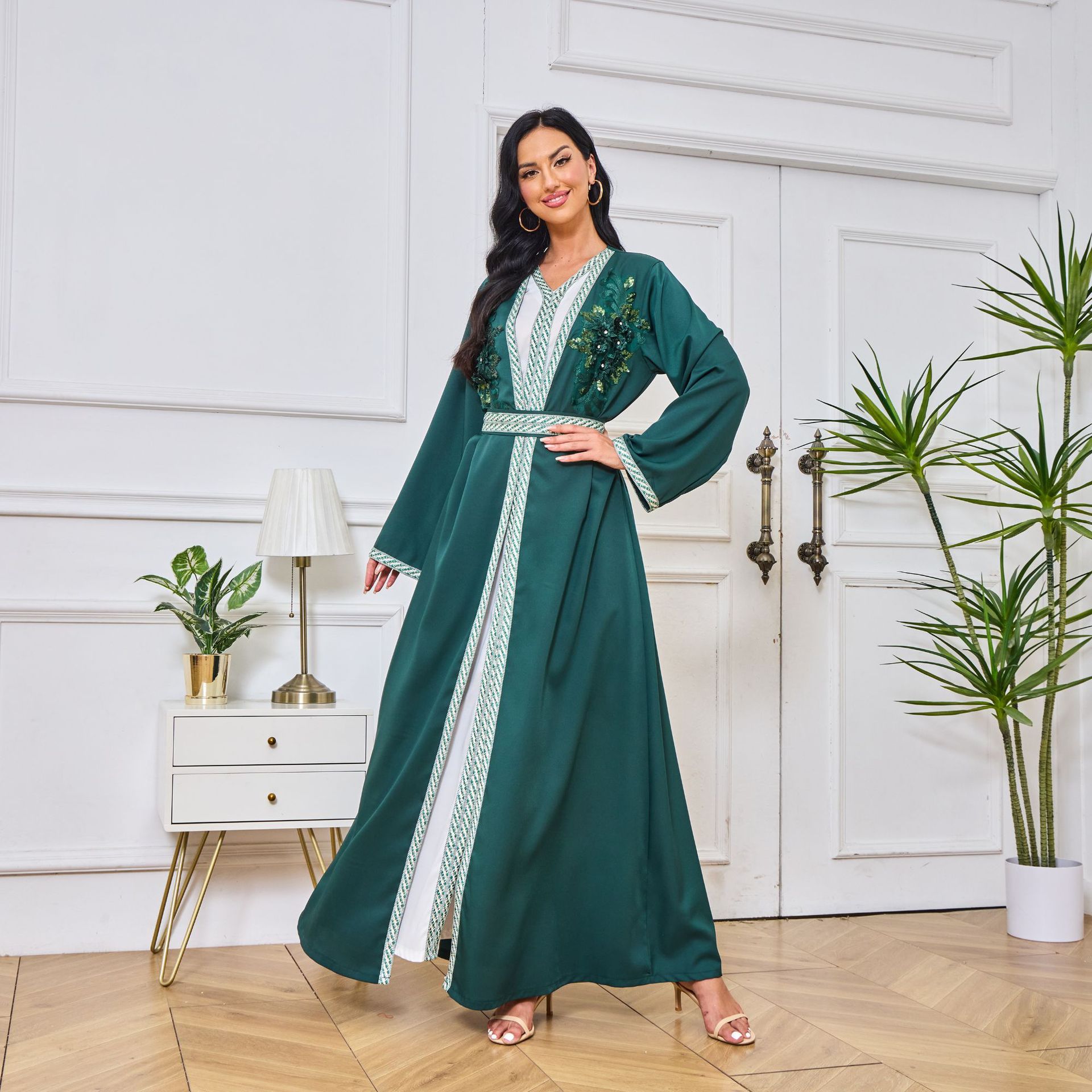 MT099 Foreign Trade Middle Eastern Women's Clothing Arab Ethnic Embroidered Robe Cardigan Evening Gown Loose Dress_ecoleips.com