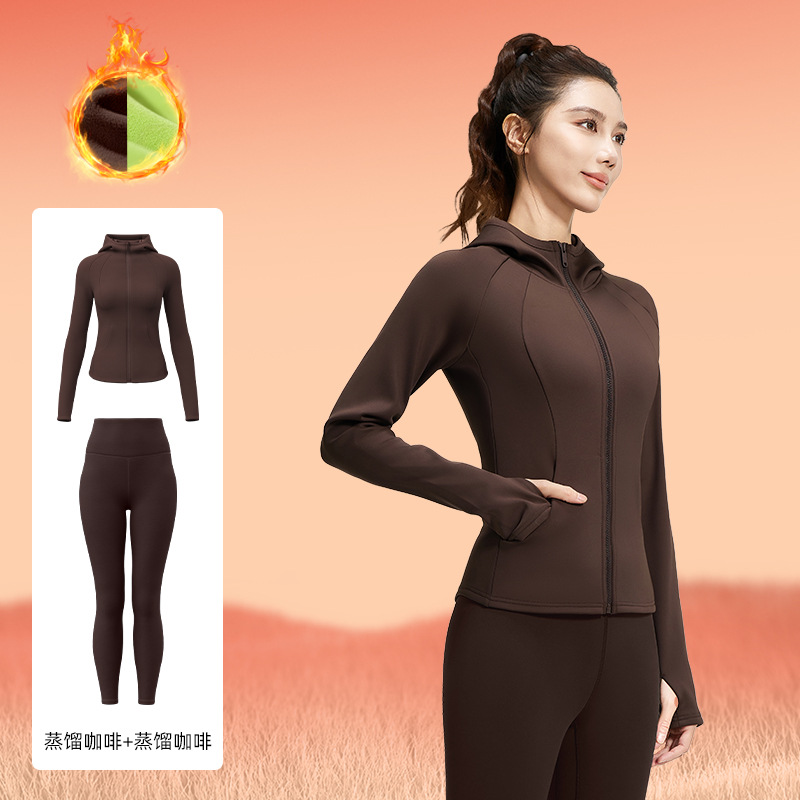 Juyitang otoño e invierno más traje deportivo de terciopelo cintura casual fitness delgado traje de yoga con capucha mujeres image 13