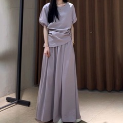 2025 夏の新しいスタイルのファッショナブルなスーツスカート女性の紫色の半袖シャツハイウエストスカート 2 点セット