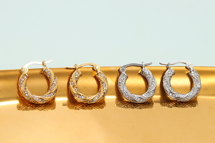 Copper Ear Needle Material 18K Real Gold Plated Plating Material Zircon Inlay Material Korean Version Of New Full Diamond Circle Copper Earrings