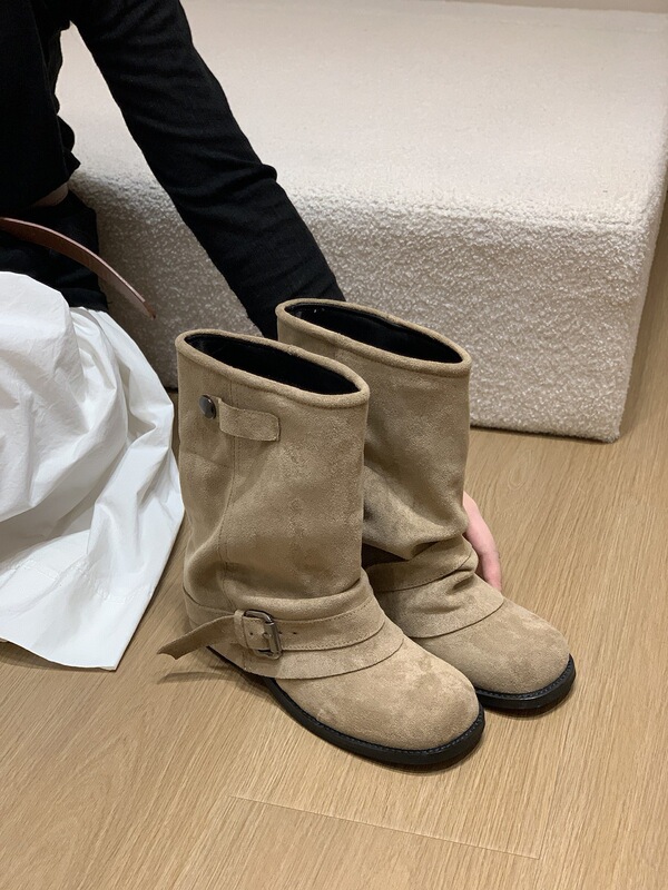 复古棕色马丁靴女鞋2025新款春秋单靴粗跟显瘦配裙子裤管靴短靴子|undefined