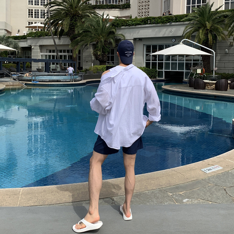 Asclo color sólido manga larga camisa de lino juventud estilo coreano alto sentido superior suelta verano delgada chaqueta