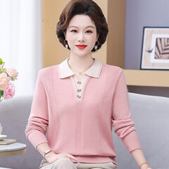 中年妈妈秋装洋气针织衫2025新款中老年女假两件上衣春秋气质毛衣