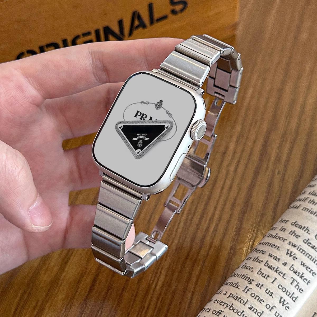 Suitable for Apple AppleWatch Slub Stainless Steel Watch Strap iwach10 Bead Women's Small Man Waist Watch Strap