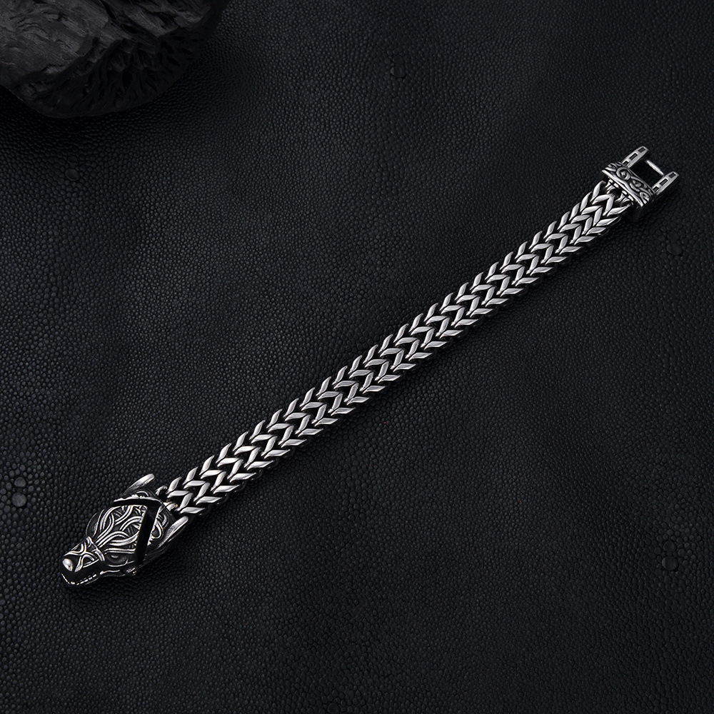 New European And American Viking Wolf Head Stainless For Men Punk Thick Chain Fashion Titanium Steel Vintage Bracelet_voghion.com