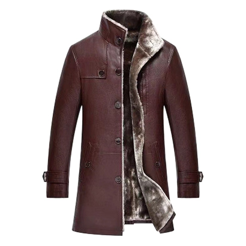 Haining Men's Genuine Leather Jacket Mid-Length Stand Collar Sheep Fur All-In-One Men's Thickened Fur Coat Jacket