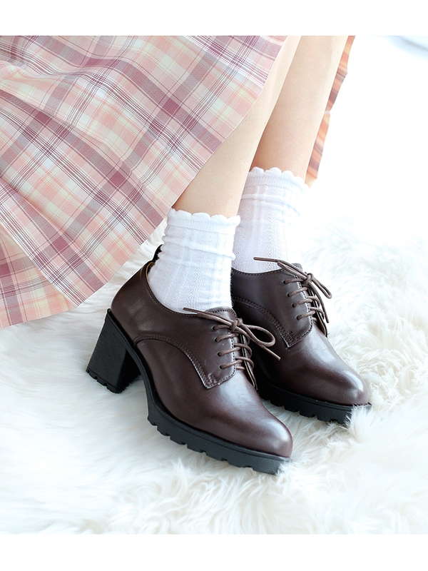 British Style Women's Shoes Retro Spring & Fall Loafers High Heels Preppy Style British Jk Leather Shoes Uniform Shoes Brown Small Leather Shoes