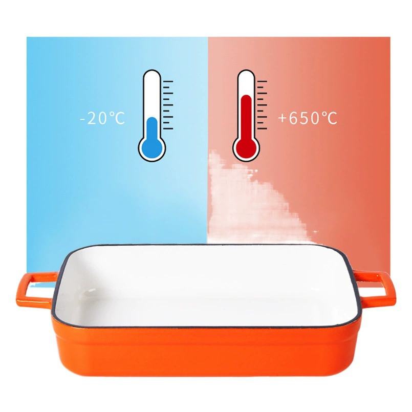 Чугунная кастрюля с двумя ручками, сковорода-гриль, эмалированная кастрюля, эмалированная квадратная сковорода с плоским дном, кастрюля Тан Сан, прямые продажи с завода, кухонная утварь ручной работы