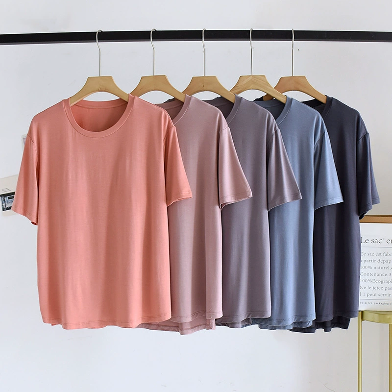 Женская летняя тонкая дышащая Домашняя одежда из модала с короткими рукавами, однотонная свободная футболка с подкладкой на груди