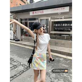 碎花半身裙女a字裙包臀裙夏高腰半裙多巴胺穿搭miu系油画花短裙子