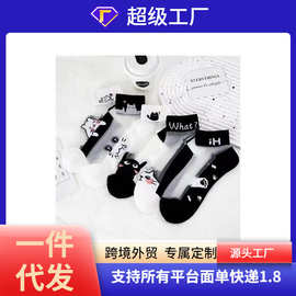 夏季女袜子ins女森系百搭袜子防臭耐磨薄款卡通纯色黑色玻璃丝袜