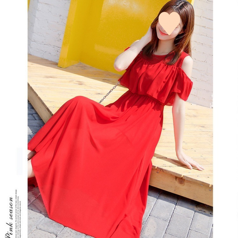 Shiffon cute long beach fresh dress for students