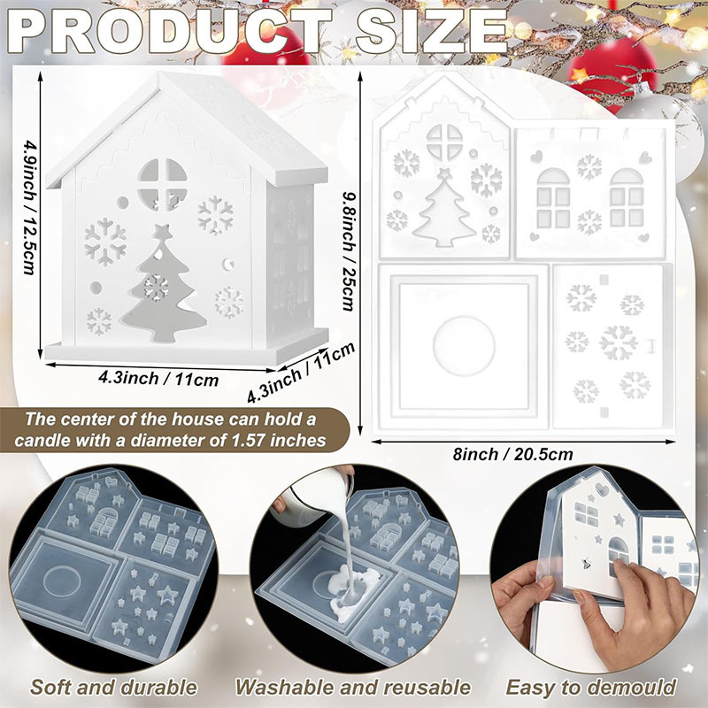 (2개) 크리스마스 시리즈 접합 하우스 실리콘 금형 DIY 러브 스타 하우스 아로마 테라피 캔들 홀더 나이트 라이트 장식품