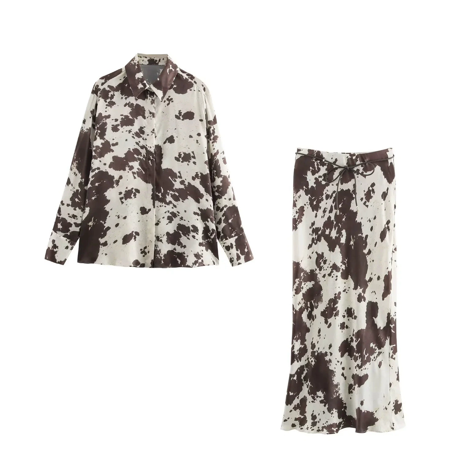 Трансграничная европейская и американская женская одежда AliExpress INS сломанные рубашки с принтом животных с поясом шелковая текстурированная юбка