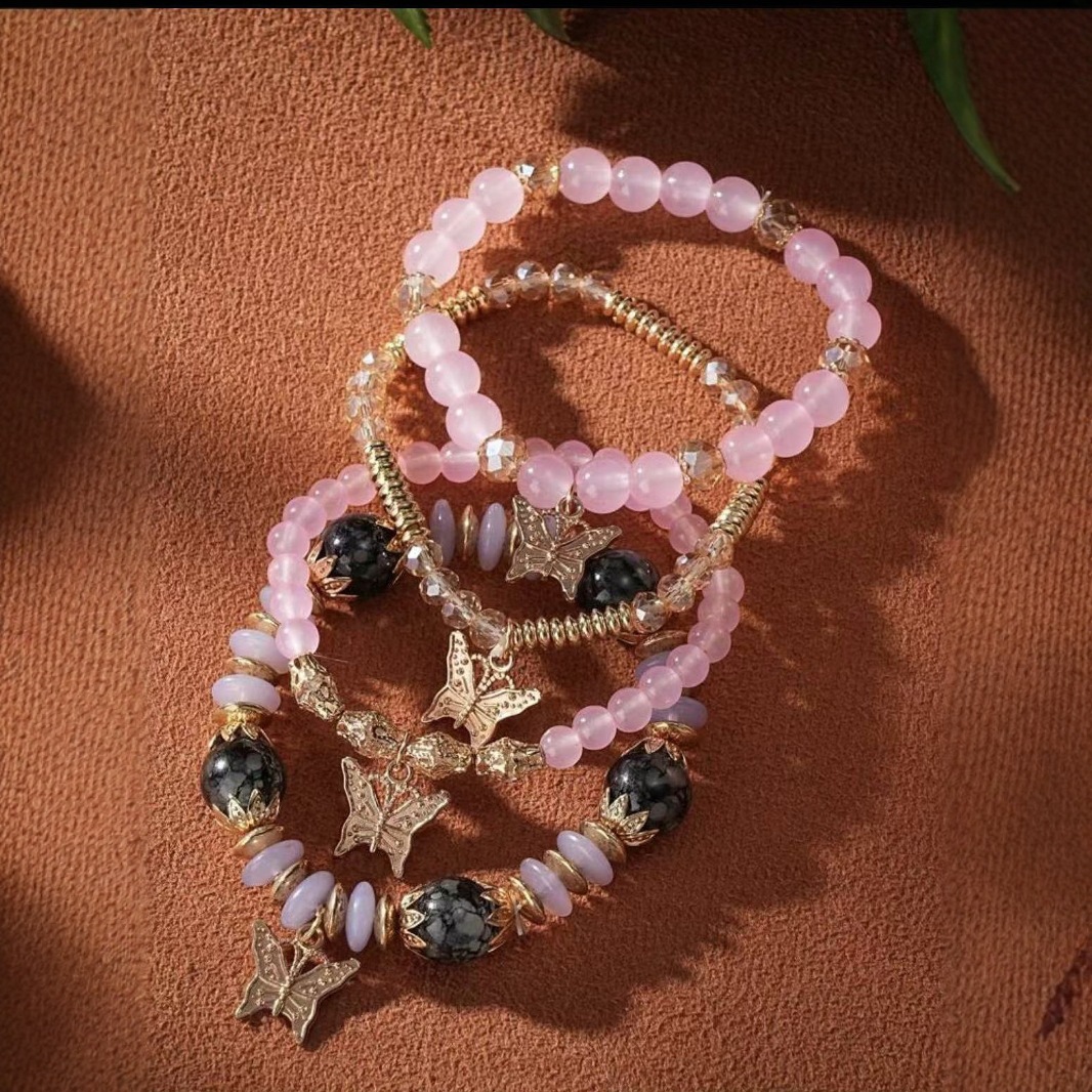 Bohemia pulsera al por mayor precio bajo cadena de ágata flange de vidrio de colores pulsera de mariposa de galvón eléctrica cuatro paquetes