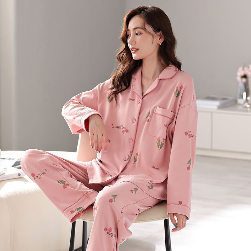 Pijamas de mujer 100% algodón primavera y otoño ropa de abrigo de manga larga ropa de hogar Verano de gran tamaño dulce traje de mamá de mediana edad
