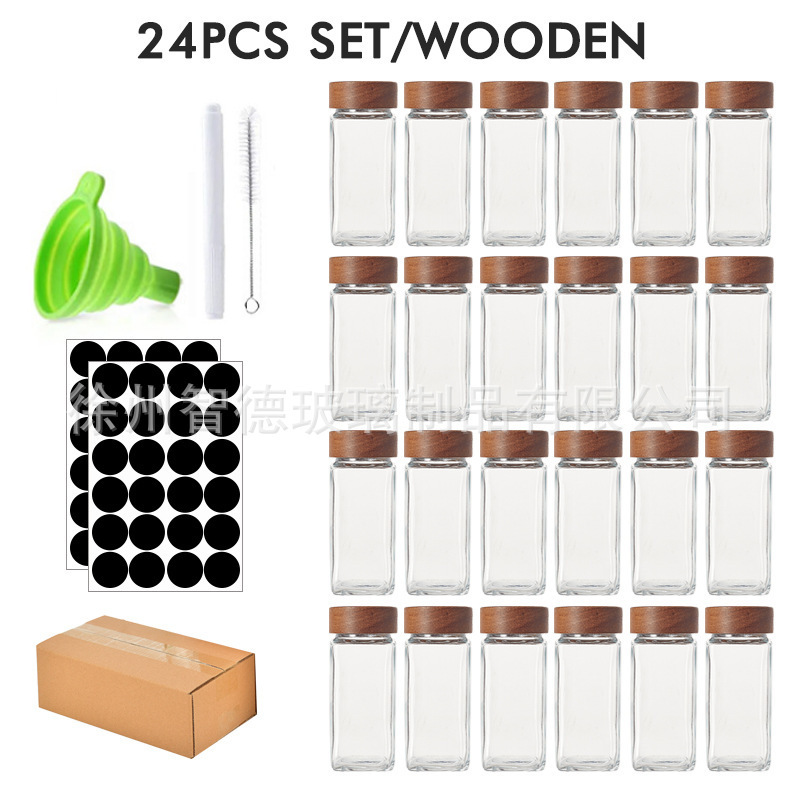 Tarro de condimento cuadrado de 4oz transfronterizo, botella de condimento de pimienta, botella de polvo de pimienta, tarro de condimento de vidrio de 120ml, decoración de relleno