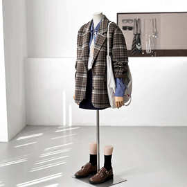 【】秋天氛围感温柔大气学院风羊毛大衣HL143秋装格纹韩风中长款