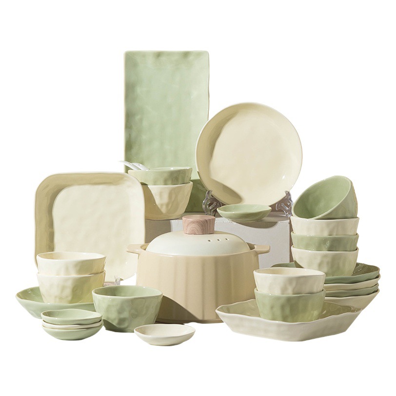 Estilo crema de alta apariencia vajilla de cerámica tazón hogar tazón plato traje plato libre DIY combinación tazón y palillos traje