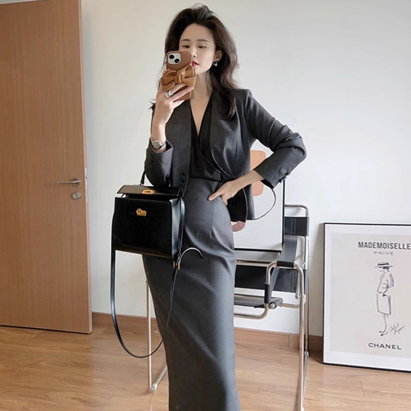 Grey Professional Suit suit Women's Formal Occasion Women's Temperament Suit Dress Temperament Korean-style High-end Two-piece Suit