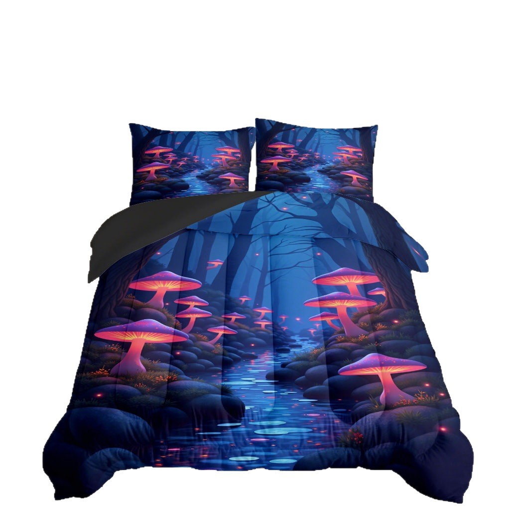 TEMU / JIT nuevo producto fantasía hongos 3D impresión digital 180gms edredón ropa de cama conjunto de fábrica suministro directo