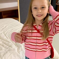 Women's Korean Version Stylish Striped Hooded Knit Cardigan Children's Sweater Coat Spring and Autumn Season New Top