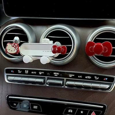 Navigation Support Bracket, Car phone holder - red-edged-bow-kitten-white-mirror-stand-bright-red-knot
