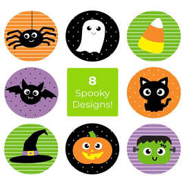 卡通蜘蛛蝙蝠帽子小猫幽灵南瓜万圣节贴纸标签Halloween sticker