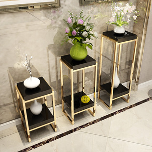 Stainless Steel Light Luxury Flower Rack Living Room Decorative Flower Rack Simple Green Rose Floor-standing Indoor Multi-layer Storage Rack Flower Table