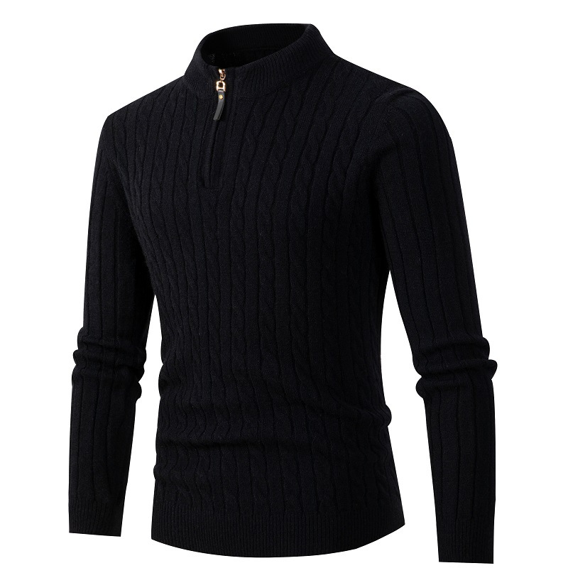 Men's Clothing long sleeved knitted sweater twisted half high collar zipper men's sweater bottoming shirt_voghion.com