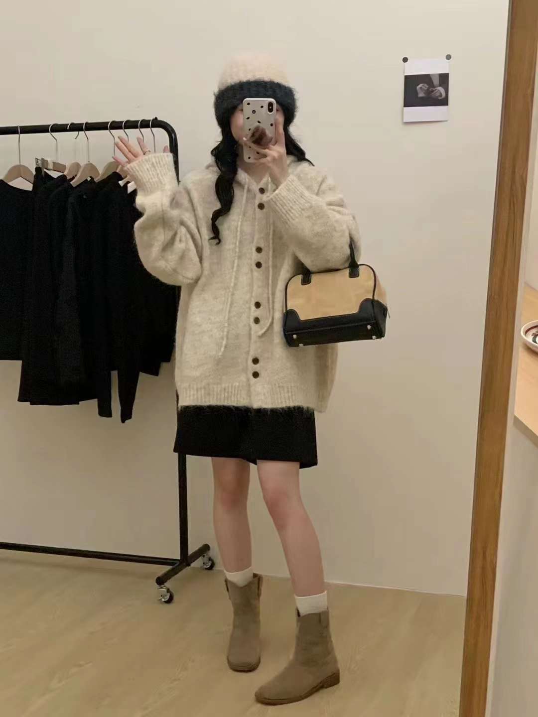 24 invierno Puyuan coreano otoño invierno flojo viento suave glutinoso de tamaño grande con capuchón de punto cardigan suelto image 7
