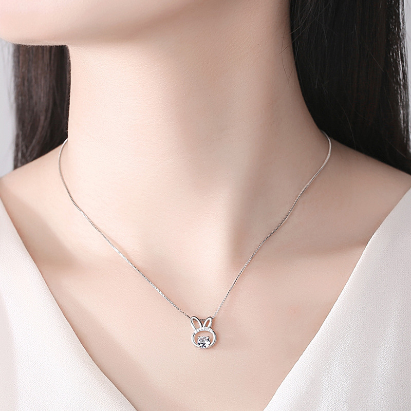 S925 plata esterlina dulce lindo conejo collar estilo coreano colgante de las mujeres simple chica clavícula cadena transfronteriza al por mayor