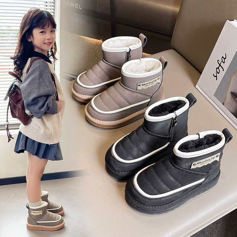 Детские снежные сапоги 2024 зимние новые мальчики нескользящие водонепроницаемые хлопковые сапоги для девочек бархатные толстые хлопковые теплые туфли