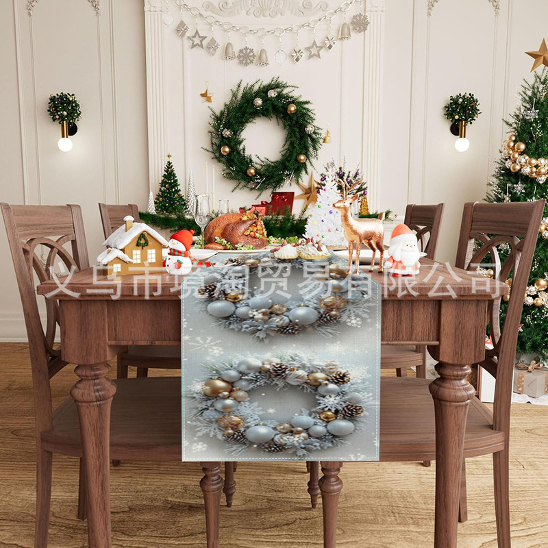 2025 クロスボーダークリスマスリネンテーブルフラッグホリデーホームレストランリビングルームテーブル屋内屋外装飾テーブルフラッグ|undefined