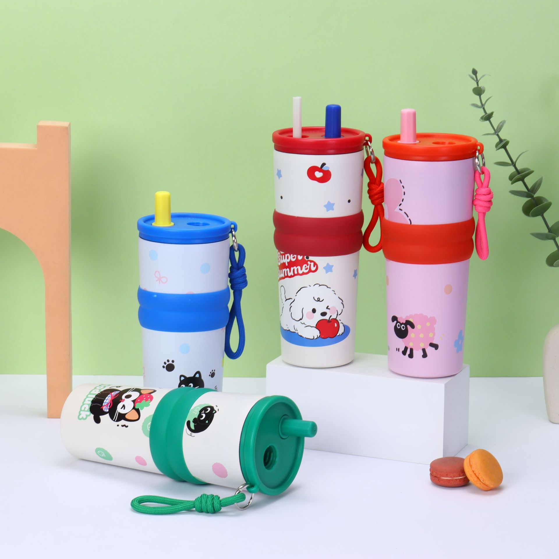 Insulated Stainless Steel Coffee Cup With Handle And Straw_voghion.com