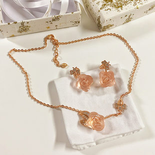 Dijia 26 rose resin pink necklace djia design niche earring set light luxury high-end bracelet