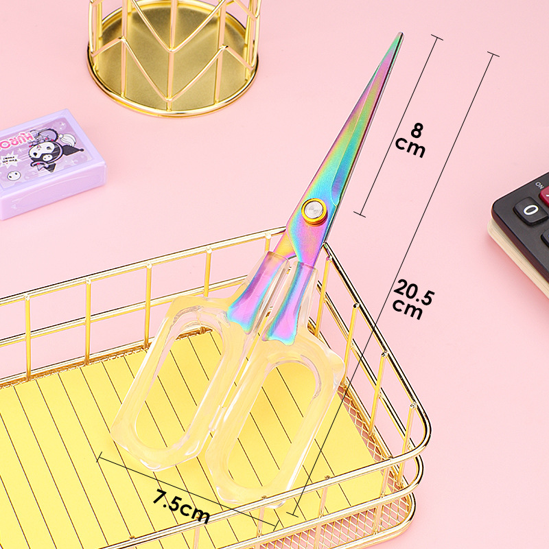 흰색 투명 손잡이 사무실 가위-큰 뾰족한 색상 티타늄 색상 (카드 포장)