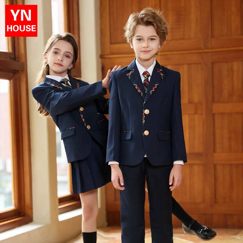 Uniforme escolar de estilo británico para estudiantes de primaria, uniforme jk para niños, traje para niñas, uniforme de clase para estudiantes de secundaria, vestido de primavera y otoño