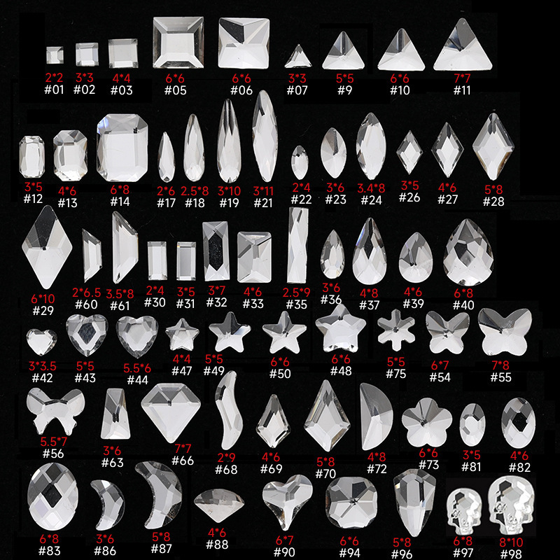 Nail Art Accessories Small Irregular Flat-Back Rhinestones Mixed Heart-Shaped Square Rhinestones Transparent Rhinestones Nail Decoration Crystal Rhinestones
