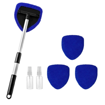 Car cleaning tools | Car Windshield Wiper Cleaning Brush - pentagonal-telescopic-pole-4-royal-blue-cloth-covers-2-spray-bottles