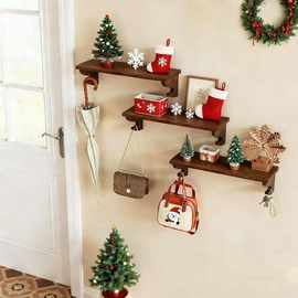 木质玄关置物架客厅墙上一字隔板陈列架浴室实木悬空置物架隔板